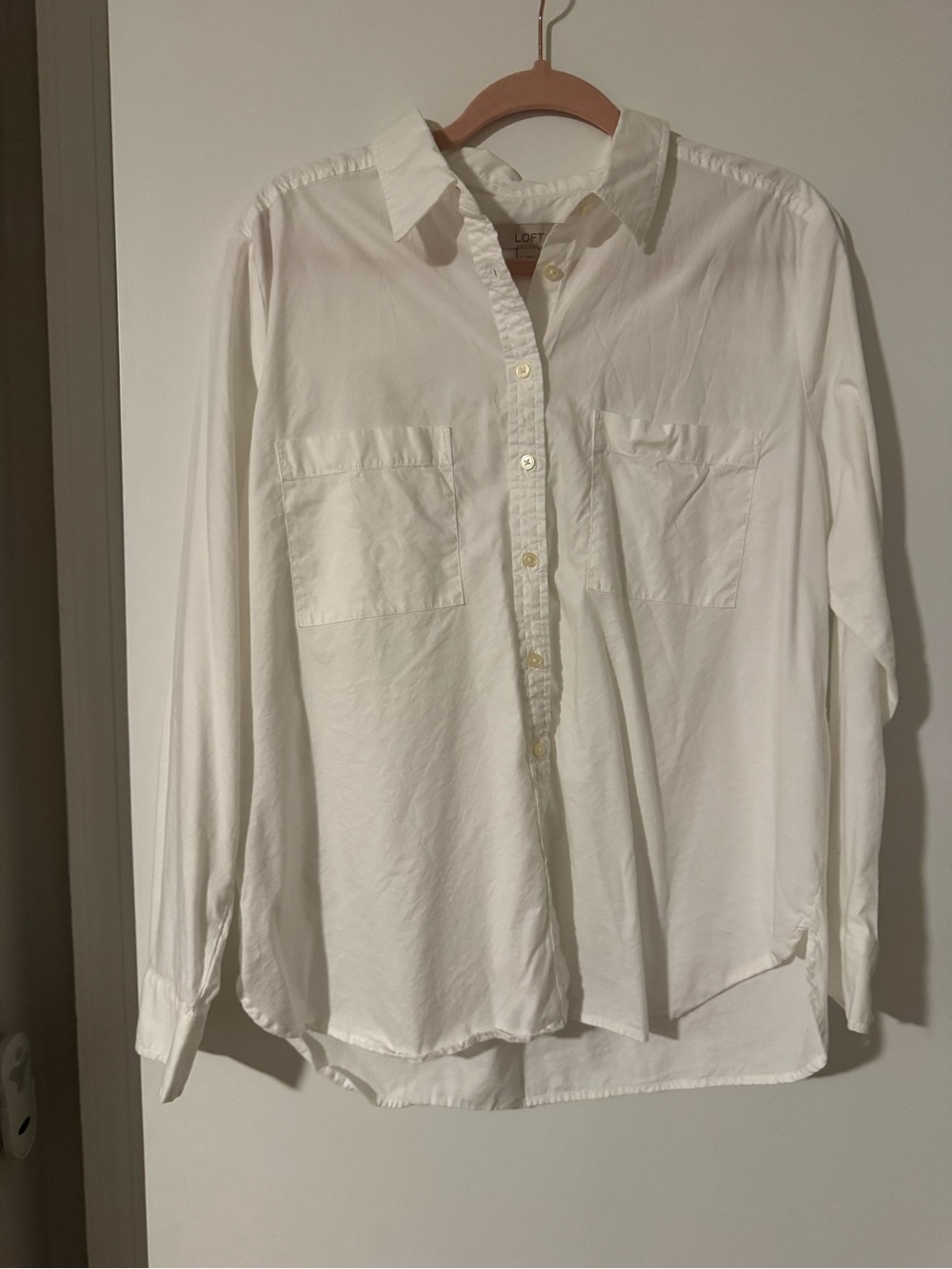 LOFT White Cotton Modal Dual Pocket Utility Tunic Shirt L NWOT